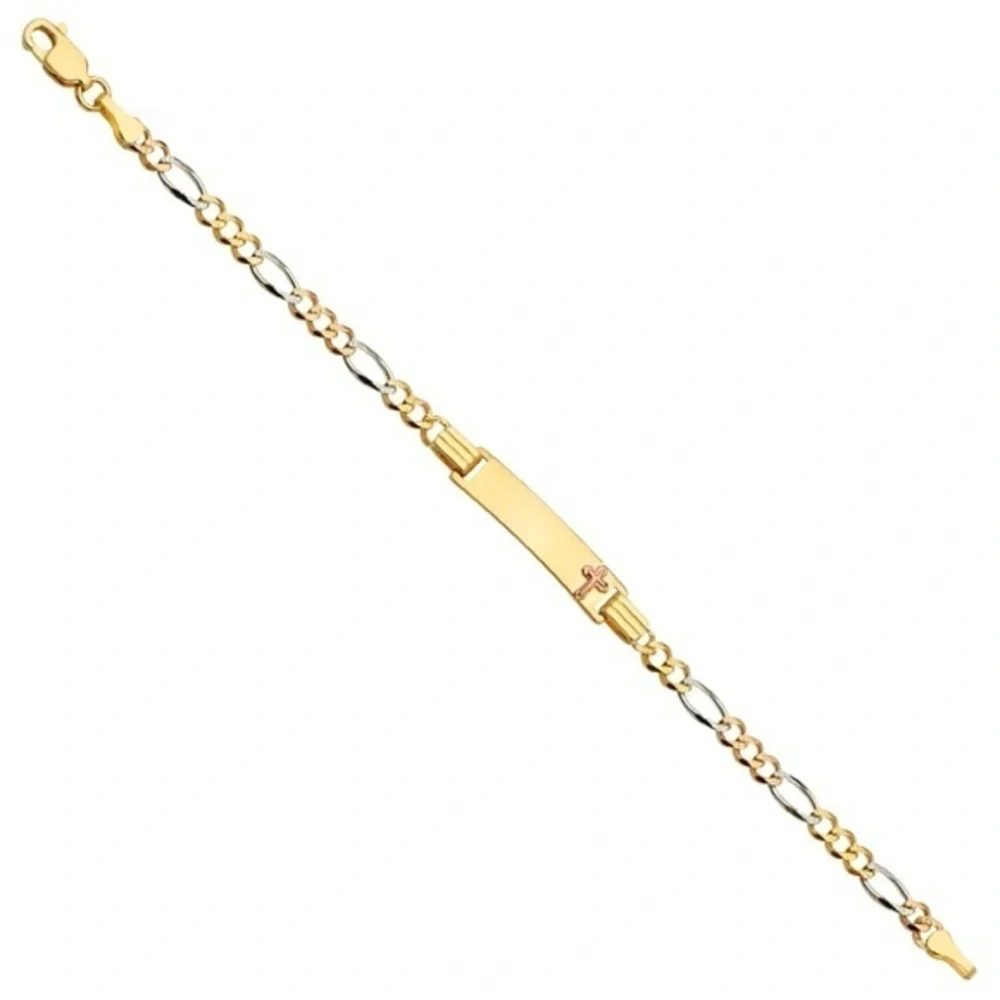 Girls 14k Gold Cross ID Bracelet 6 inches